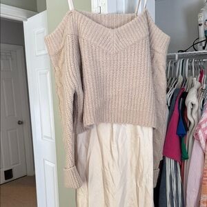 Anthropologie Off-the-Shoulder Beige Sweater